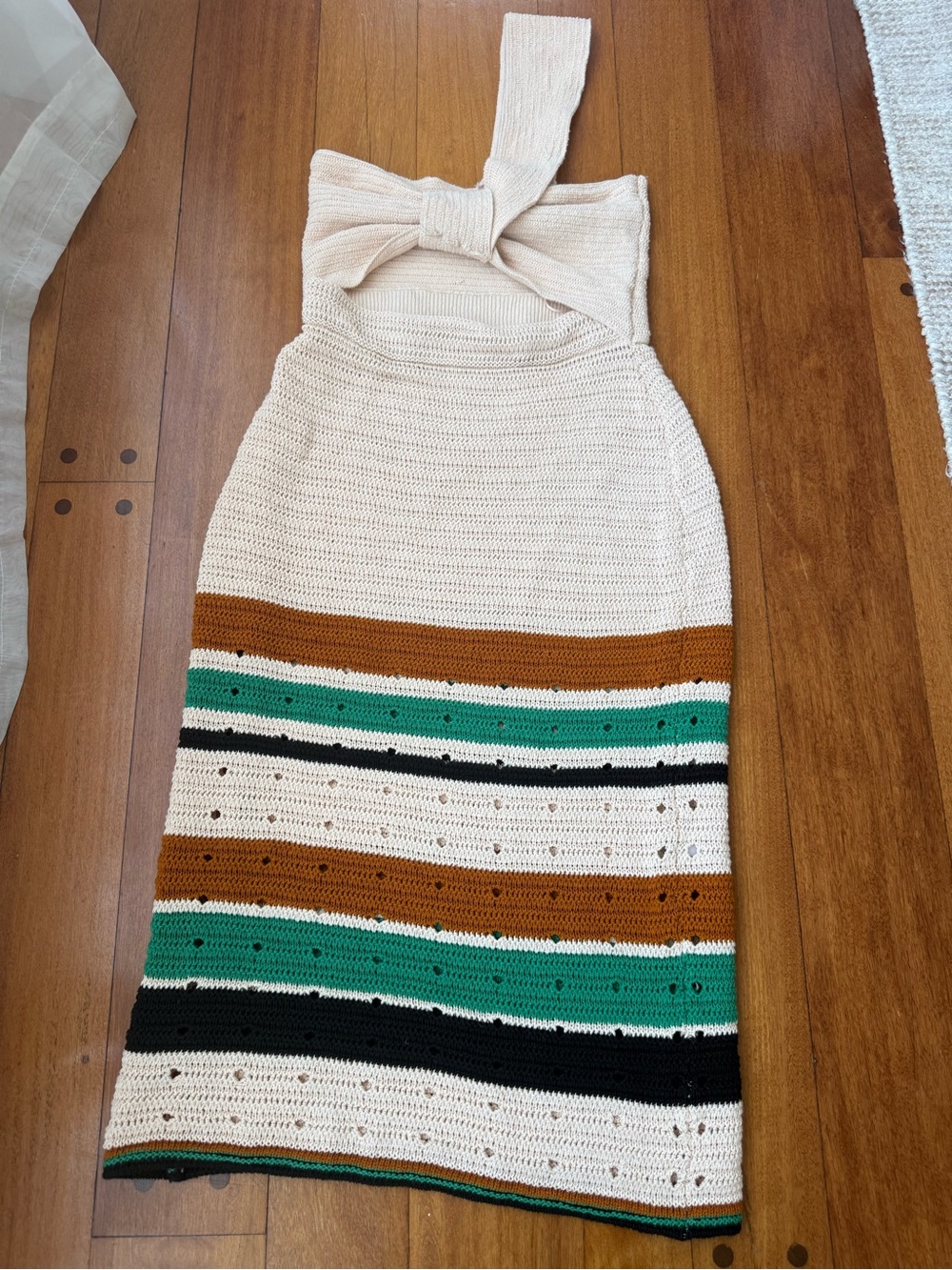 Alc one shoulder Midi Dress with Bow in Cream, Green & Brown